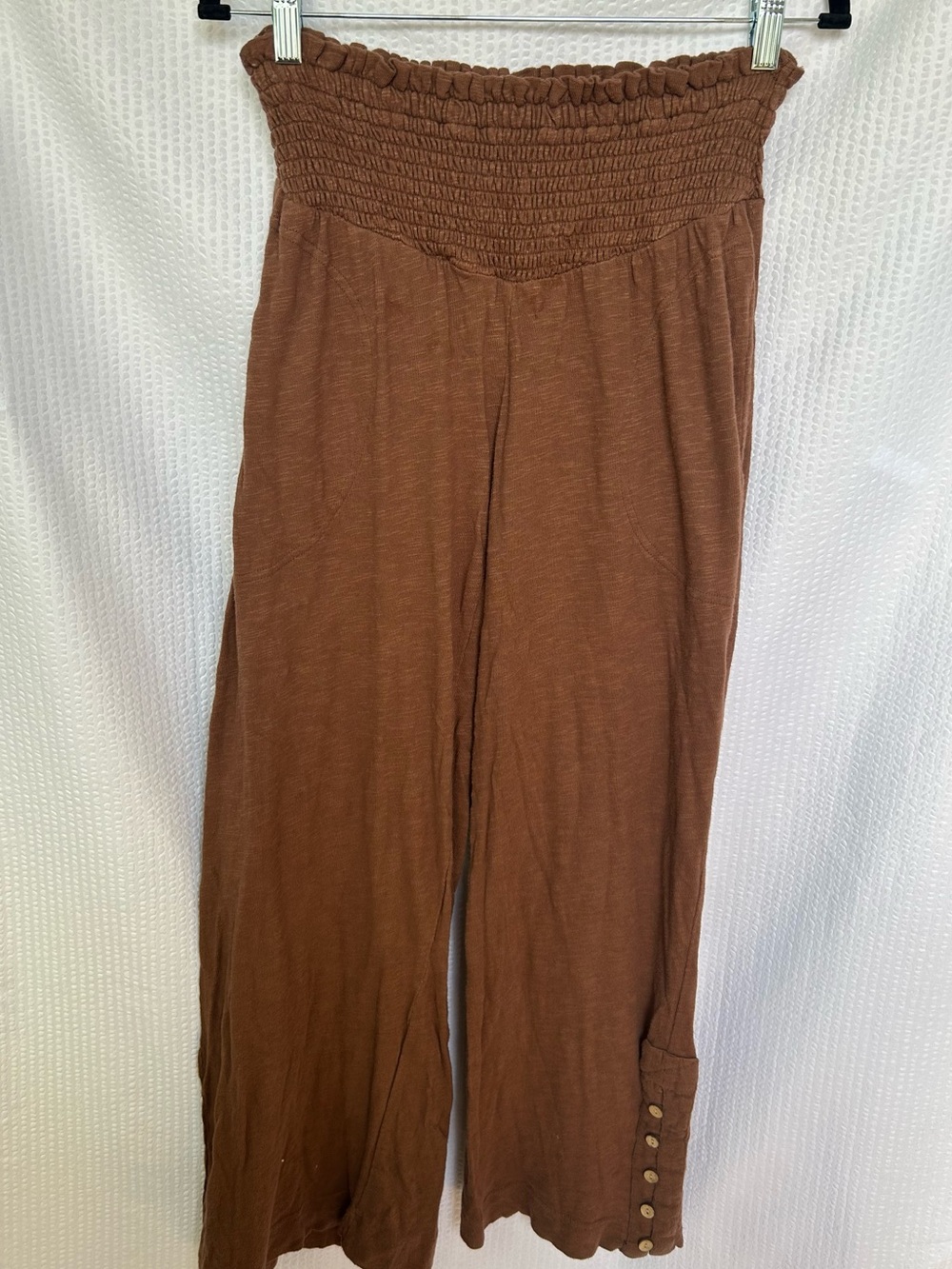 FP Beach Free People Brown Smocked Waist Wide Leg Pants Size XS